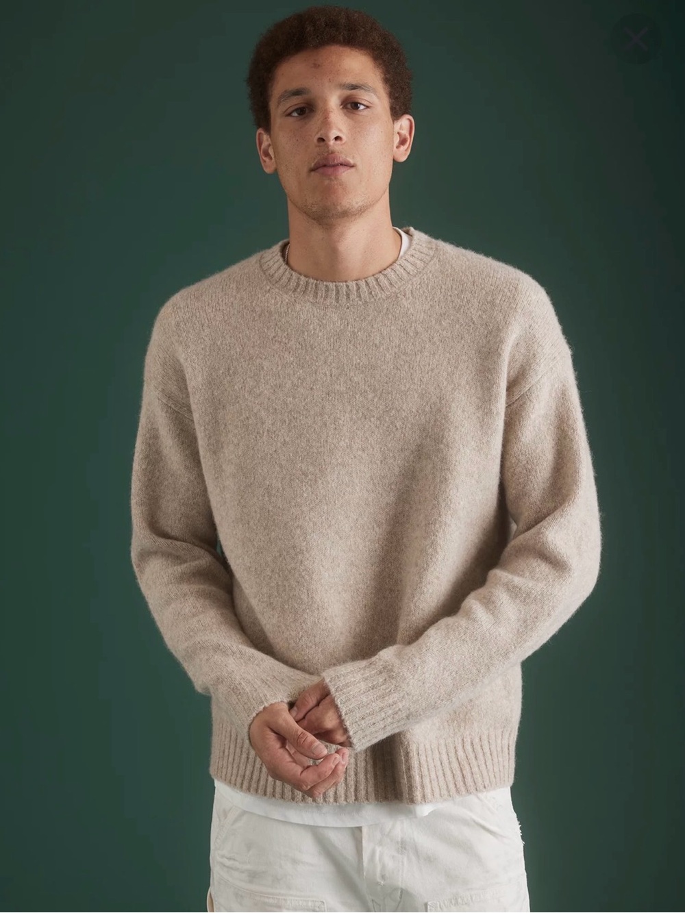 AMERICAN EAGLE Men’s Crewneck Pullover Lightweight Sweater, Beige/Oatmeal, Large